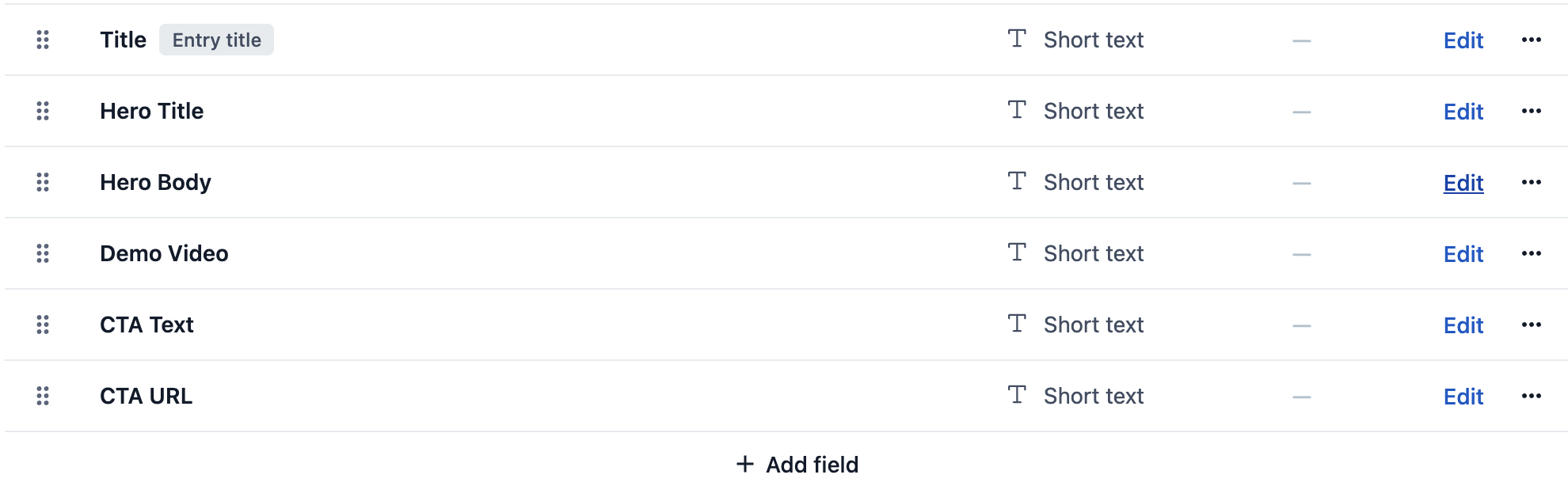 Contentful field setup