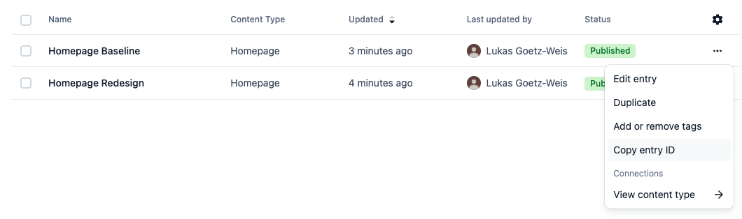 Getting Contentful entry ids